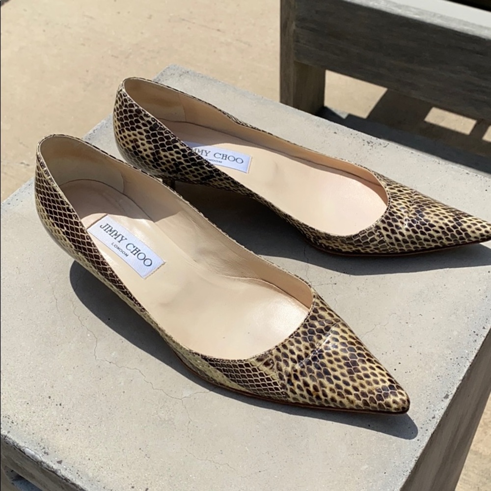 Jimmy Choo Snakeskin, Pointy Toe, Kitten Heel Pump - image 1